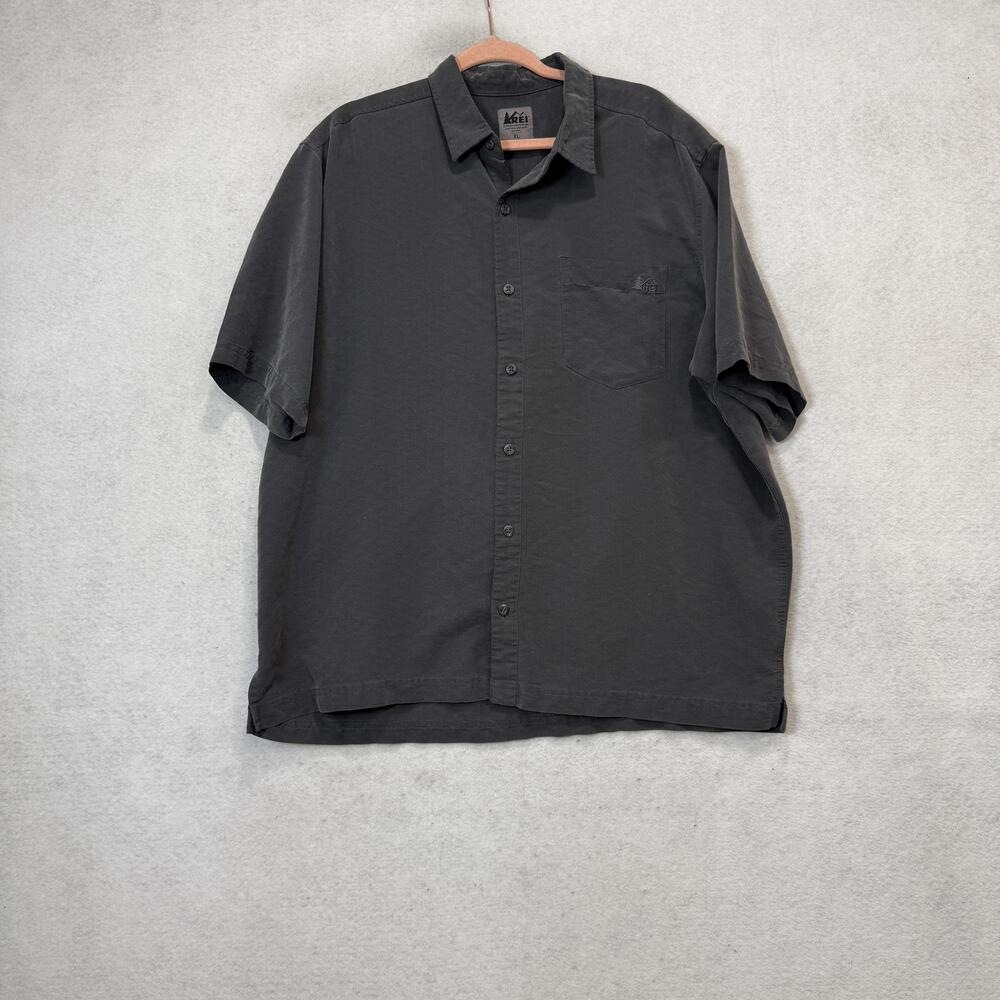 REI Shirt Mens XL Gray Modal Blend Short Sleeve Button Up Lightweight Casual